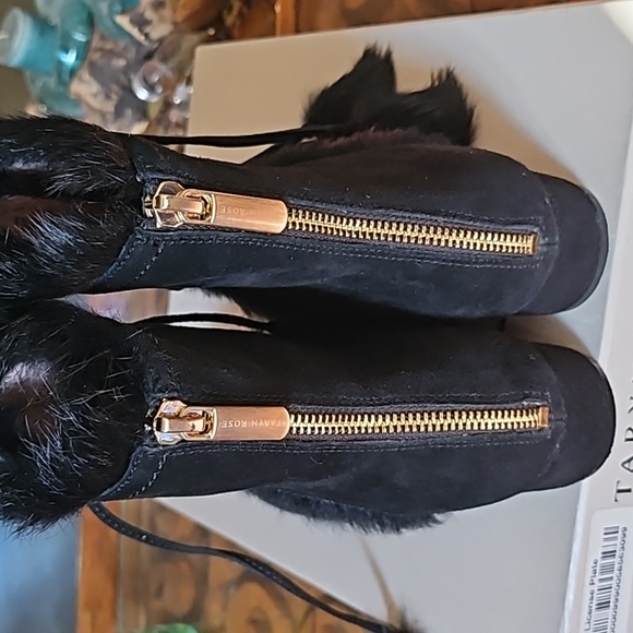 Taryn Rose Forsters Black Kid suede FUR boots zippered size 6.5 M with box - Picture 7 of 13